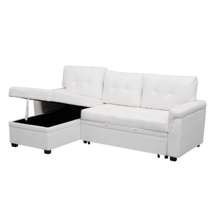 Canapé sectionnel réversible avec lit gigogne, méridienne avec rangement dissimulé, pieds durables,