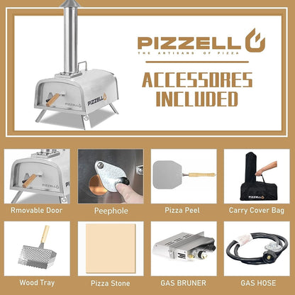 Multi-Fuel Outdoor Pizza Oven Stonebaked Pizza Maker with Gas Burner & Wood Box - 12 inch