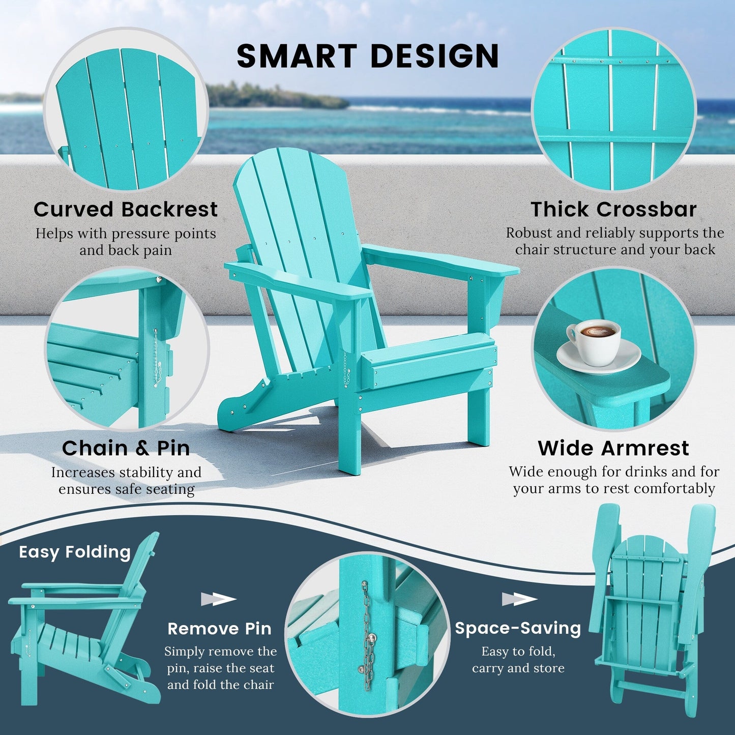 Chaises pliantes Adirondack Polytrends Laguna résistantes aux intempéries (lot de 2)