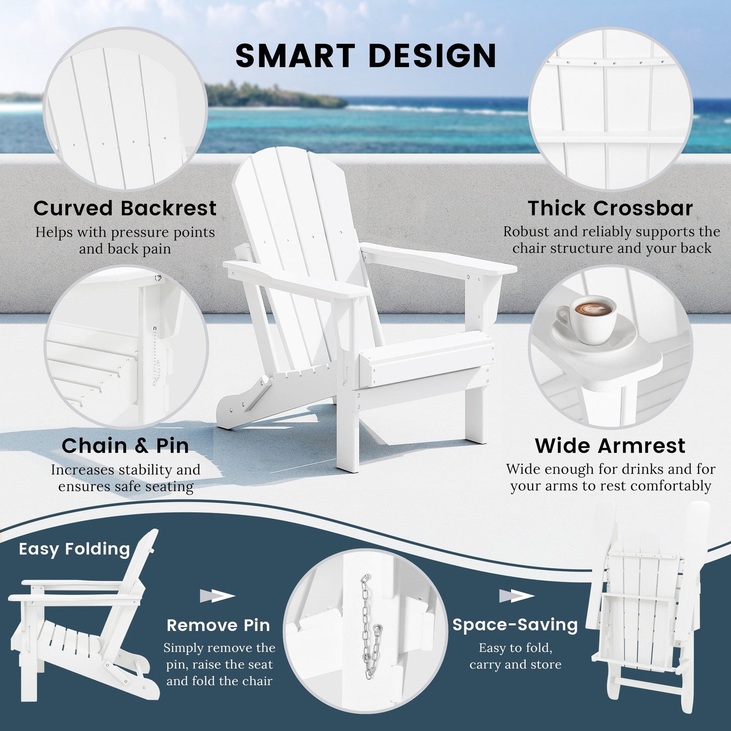 Chaises pliantes Adirondack Polytrends Laguna résistantes aux intempéries (lot de 2)
