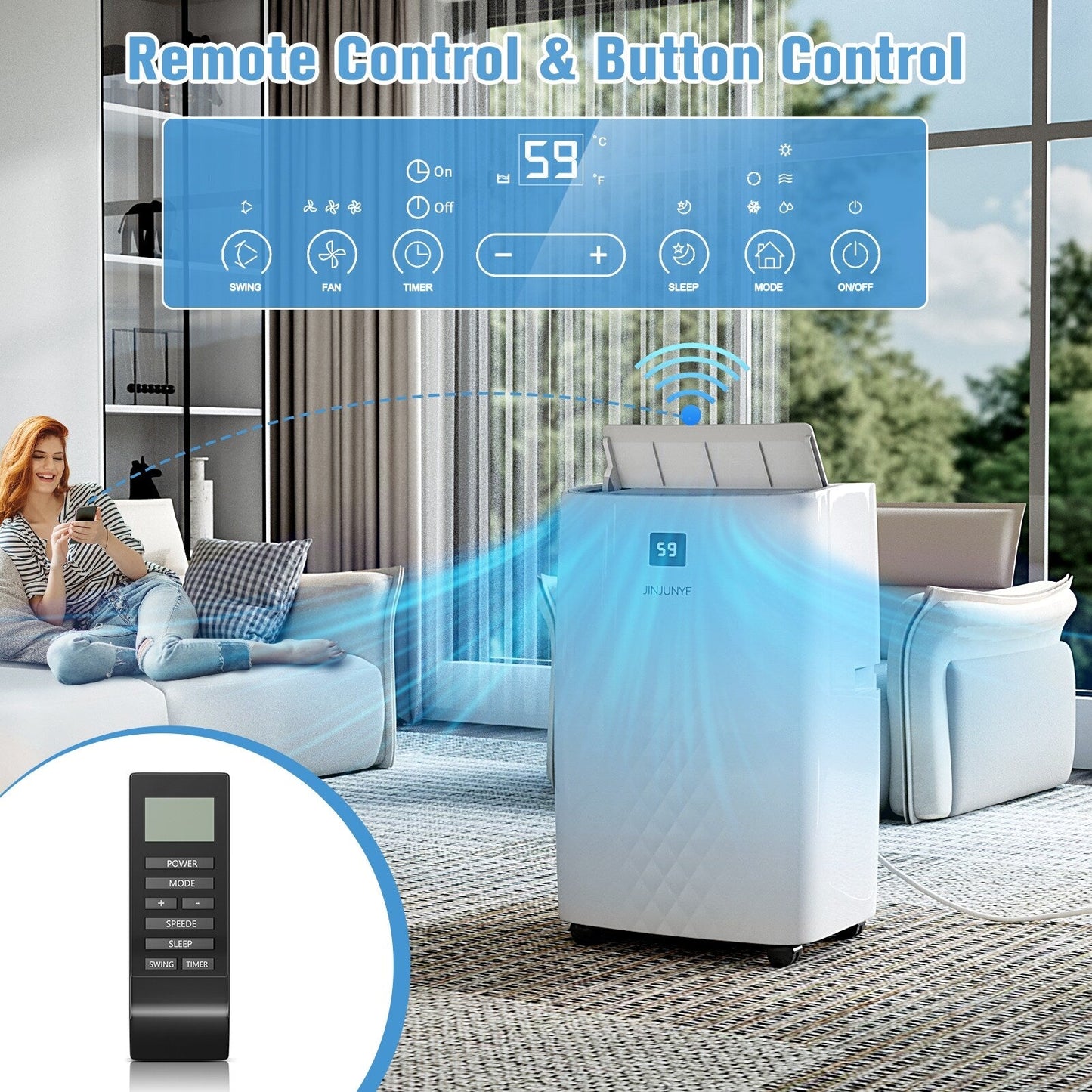Climatiseur portatif avec chauffage – 12 000 BTU de refroidissement et 10 000 BTU de chauffage pour pièces jusqu'à 700 pi²