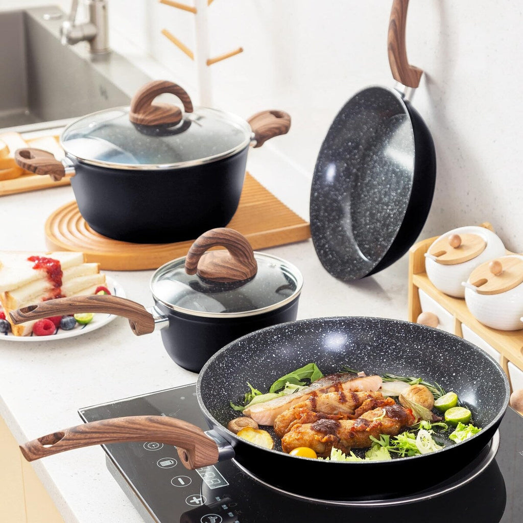 Pots and Pans Set Non Stick, Ceramic Cookware Set with Pattern, Induction Kitchen Cooking Sets w/Frying Pans,Casserole with Lids