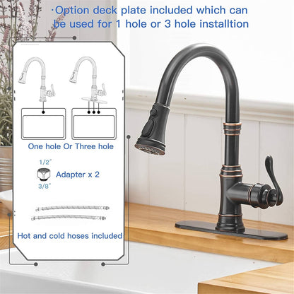 Robinet de cuisine à tirette, poignée unique, robinet d'évier de cuisine moderne à un trou avec douchette extractible, robinet de lavabo avec plaque de pont