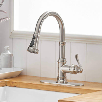 Robinet de cuisine à tirette, poignée unique, robinet d'évier de cuisine moderne à un trou avec douchette extractible, robinet de lavabo avec plaque de pont