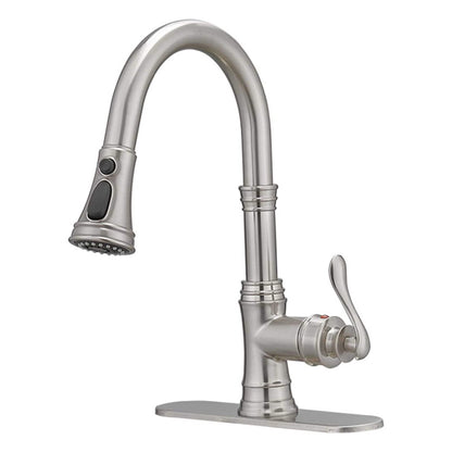 Robinet de cuisine à tirette, poignée unique, robinet d'évier de cuisine moderne à un trou avec douchette extractible, robinet de lavabo avec plaque de pont