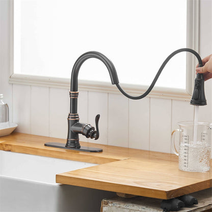 Robinet de cuisine à tirette, poignée unique, robinet d'évier de cuisine moderne à un trou avec douchette extractible, robinet de lavabo avec plaque de pont