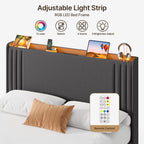Queen/ Full Vertical Channels Upholstered Bed with Wingback Headboard