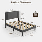 Queen/ Full Vertical Channels Upholstered Bed with Wingback Headboard