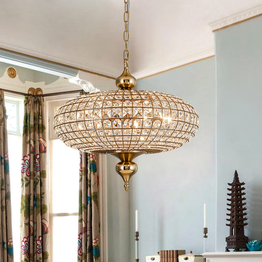 Lustre rétro français à 4/5 lumières en laiton antique avec globe en cristal et suspension pour îlot de cuisine