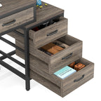 Reversible Computer Desk with 5 Drawers, Home Office Desk with File Cabinet Drawer Printer Stand