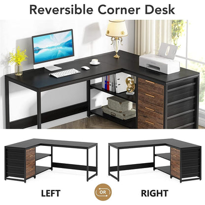 Bureau d'ordinateur réversible en forme de L, table d'écriture robuste, poste de travail