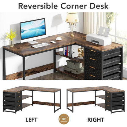 Bureau d'ordinateur réversible en forme de L, table d'écriture robuste, poste de travail