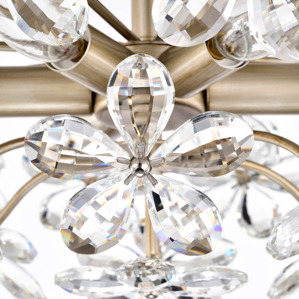 Rosa 6-Light Brushed Silver-ish Champagne Flower Crystal Flush Mount - 17.7 inches in diameter x 8.7 inches H