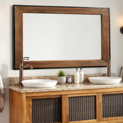 Miroir mural rustique en bois naturel et cadre en fer