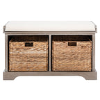 SAFAVIEH Euphemia Brown Woven Storage Basket Bench - 33.5 x 16.1 x 19.9 - 34Wx16Dx20H