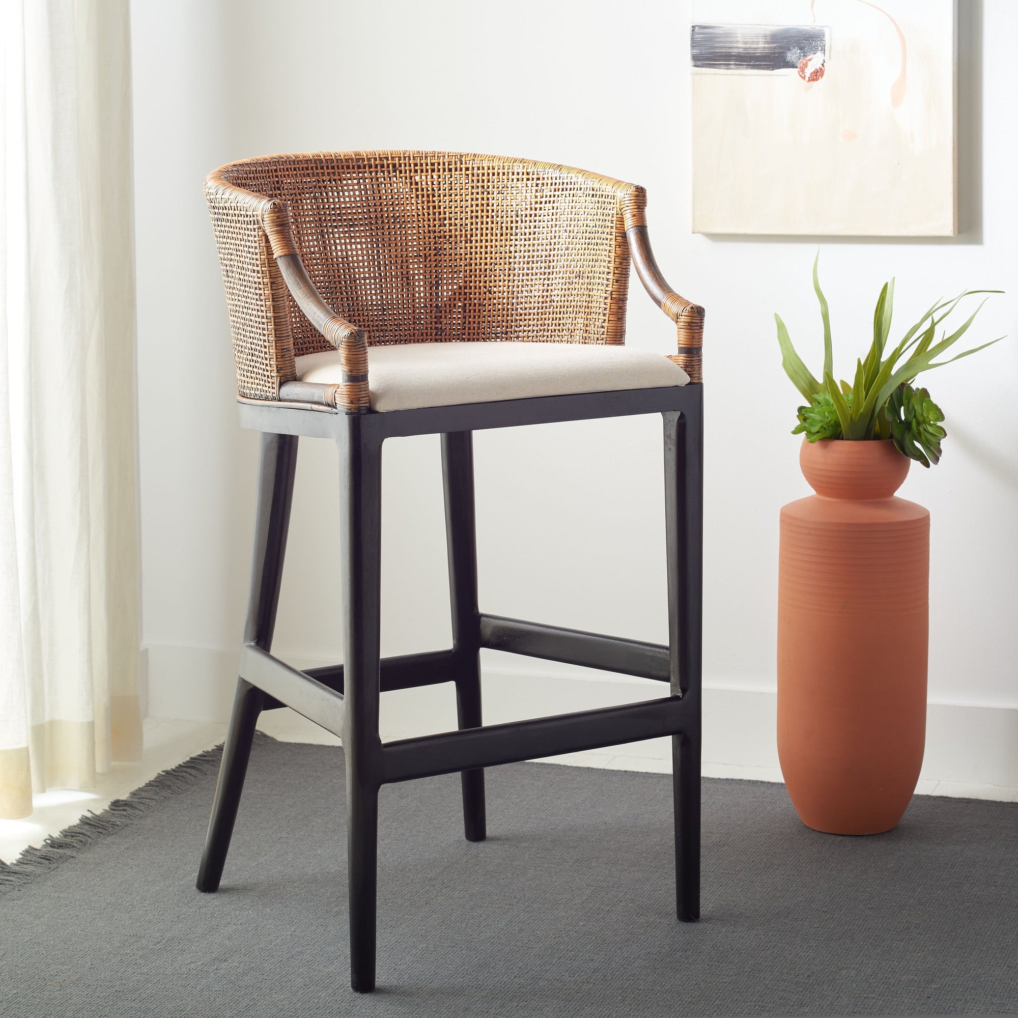 SAFAVIEH Virona Rattan 30-inch Bar Stool - 22.3 W x 20.5 L x 39 H - 22Wx21Dx39H