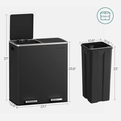 Poubelle double SONGMICS, 16 gallons, en acier inoxydable, noire