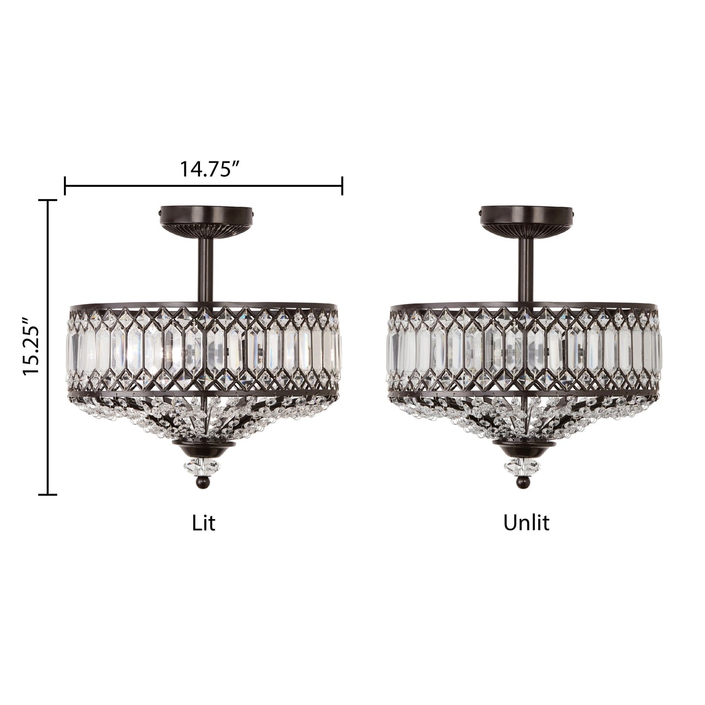 Luminaire semi-encastré en verre à plusieurs niveaux Silver Orchid Furey, bronze/or - 14,75 L x 14,75 l x 15,25 H