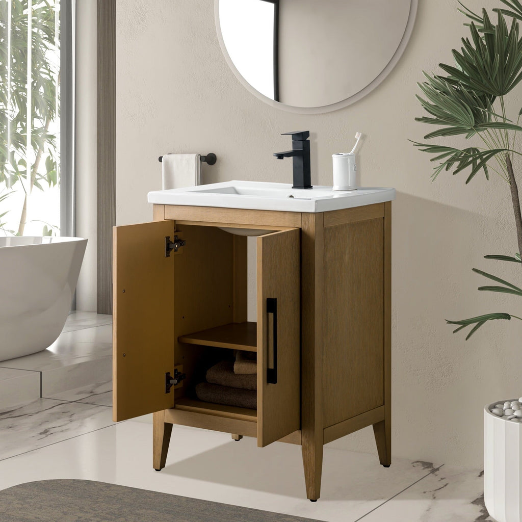 Vanity Art 20 or 24 or 30 Single Sink Bathroom Vanity Cabinet with Ceramic Top