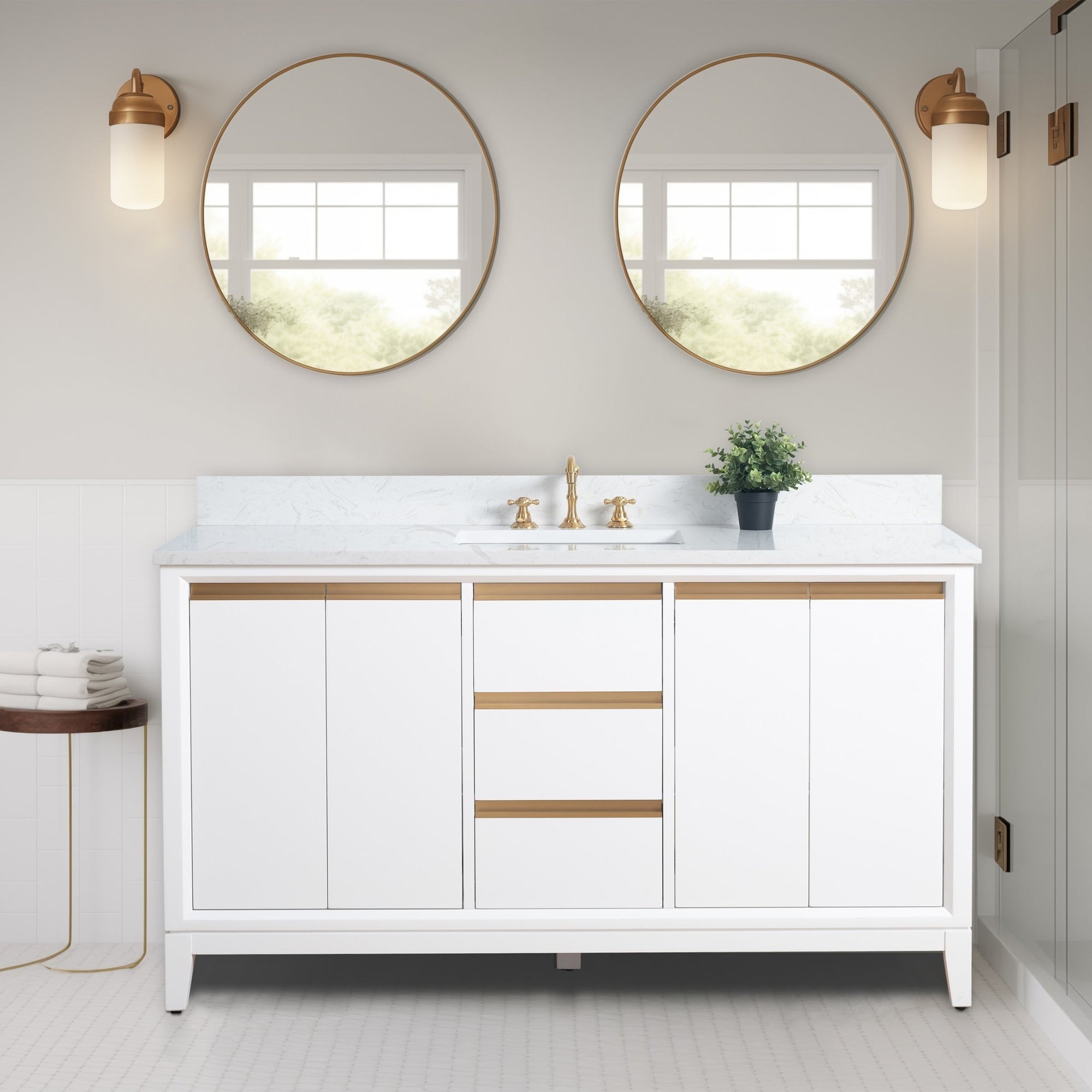 Vanity Art Bathroom Vanity with Ceramic Sink and Engineered Marble Top