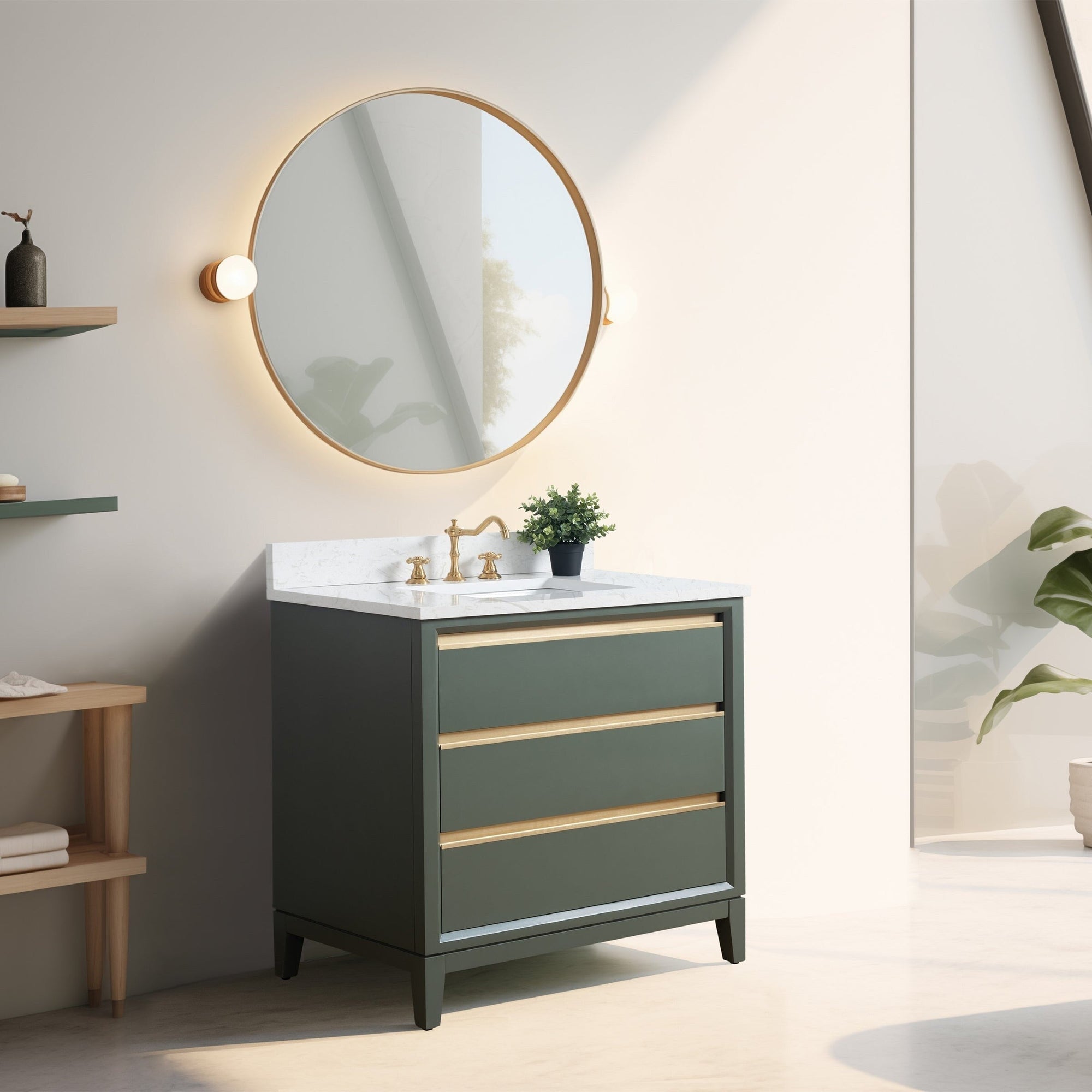Vanity Art Bathroom Vanity with Ceramic Sink and Engineered Marble Top