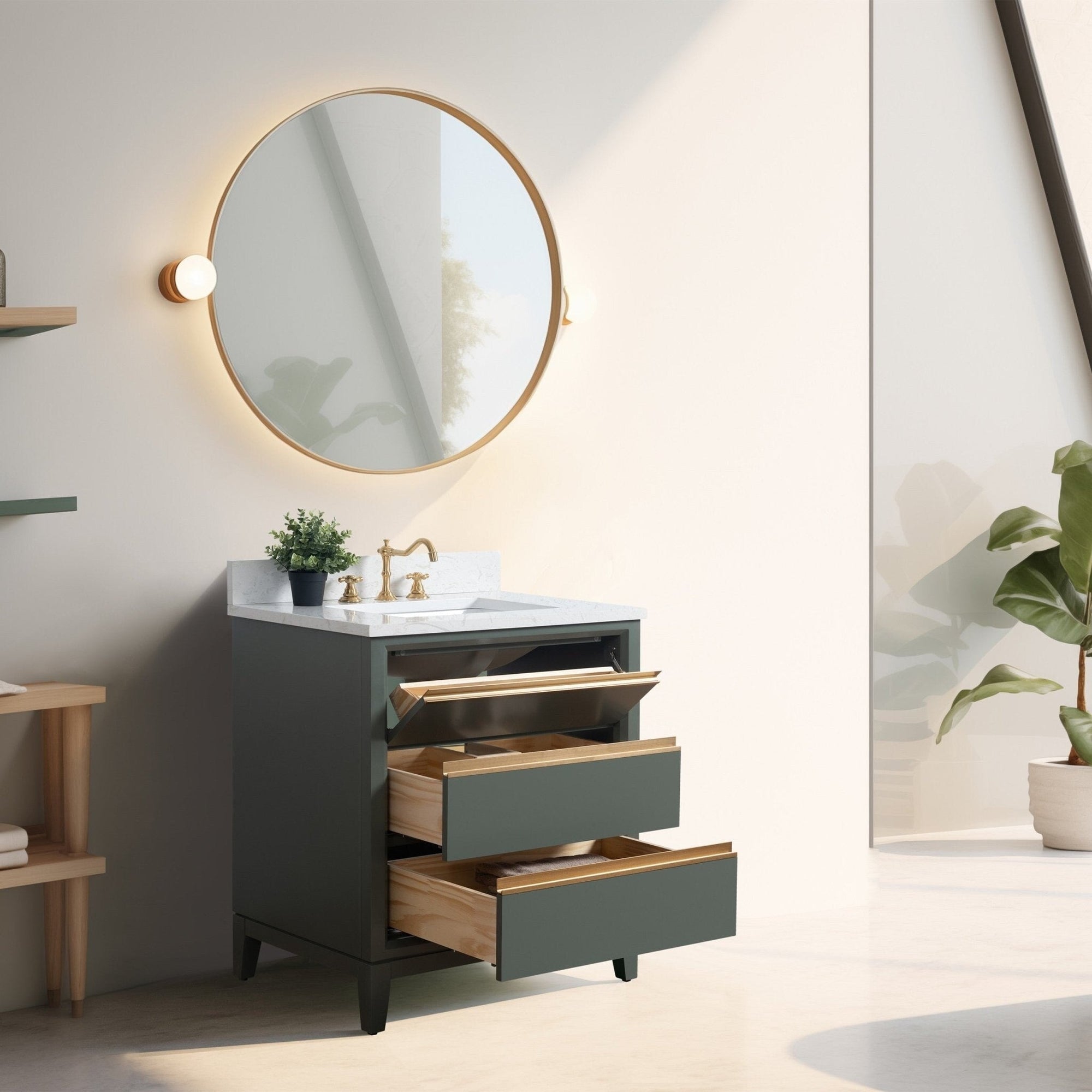 Vanity Art Bathroom Vanity with Ceramic Sink and Engineered Marble Top