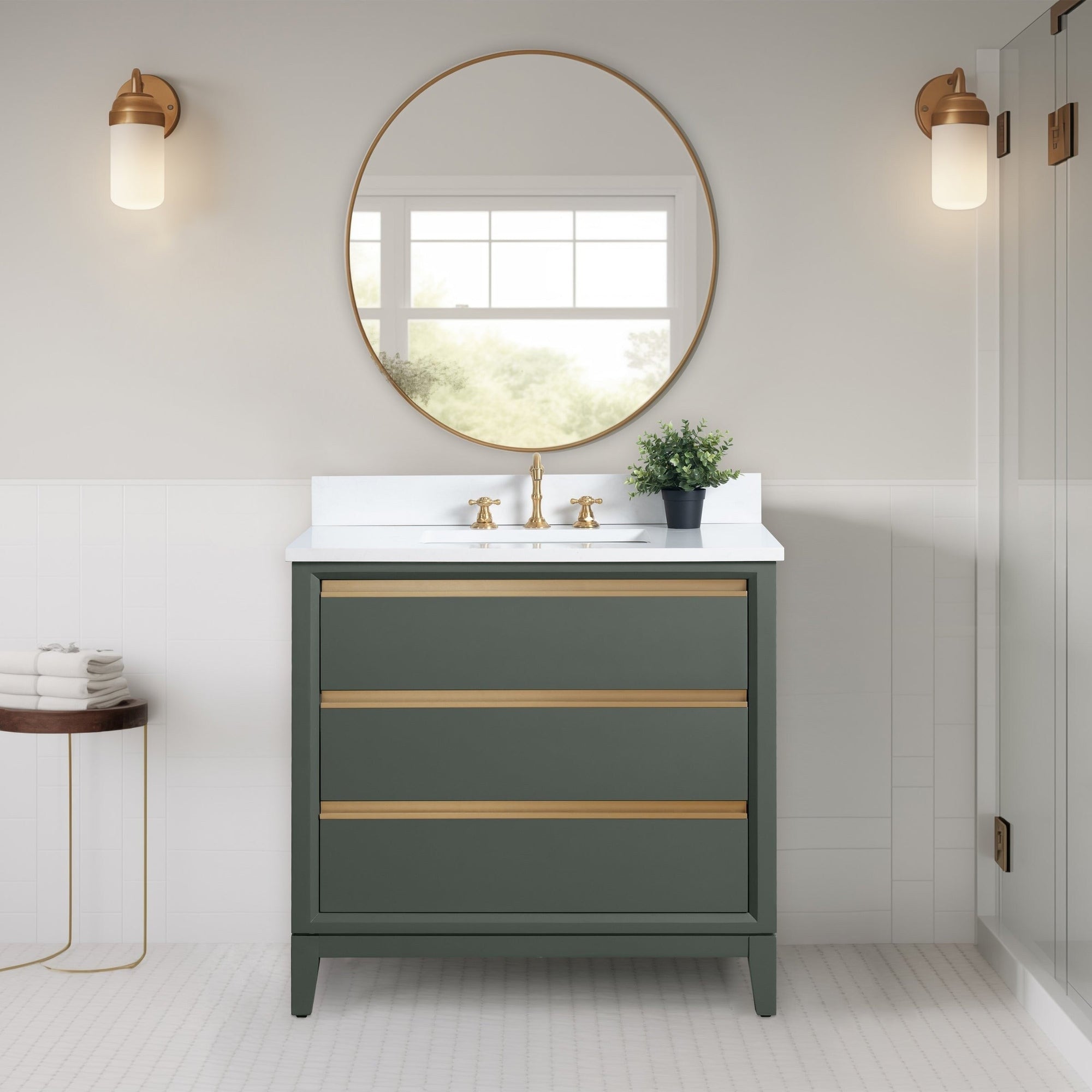 Vanity Art Bathroom Vanity with Ceramic Sink and Engineered Marble Top
