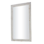 White Wash Rustic Wood Carved Beaded Rectangular Wall Mirror 48 x 28 - 48 x 28 Mirror