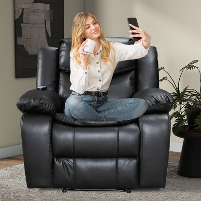 Wide Seat Durable Leather Massage and Heat Recliner