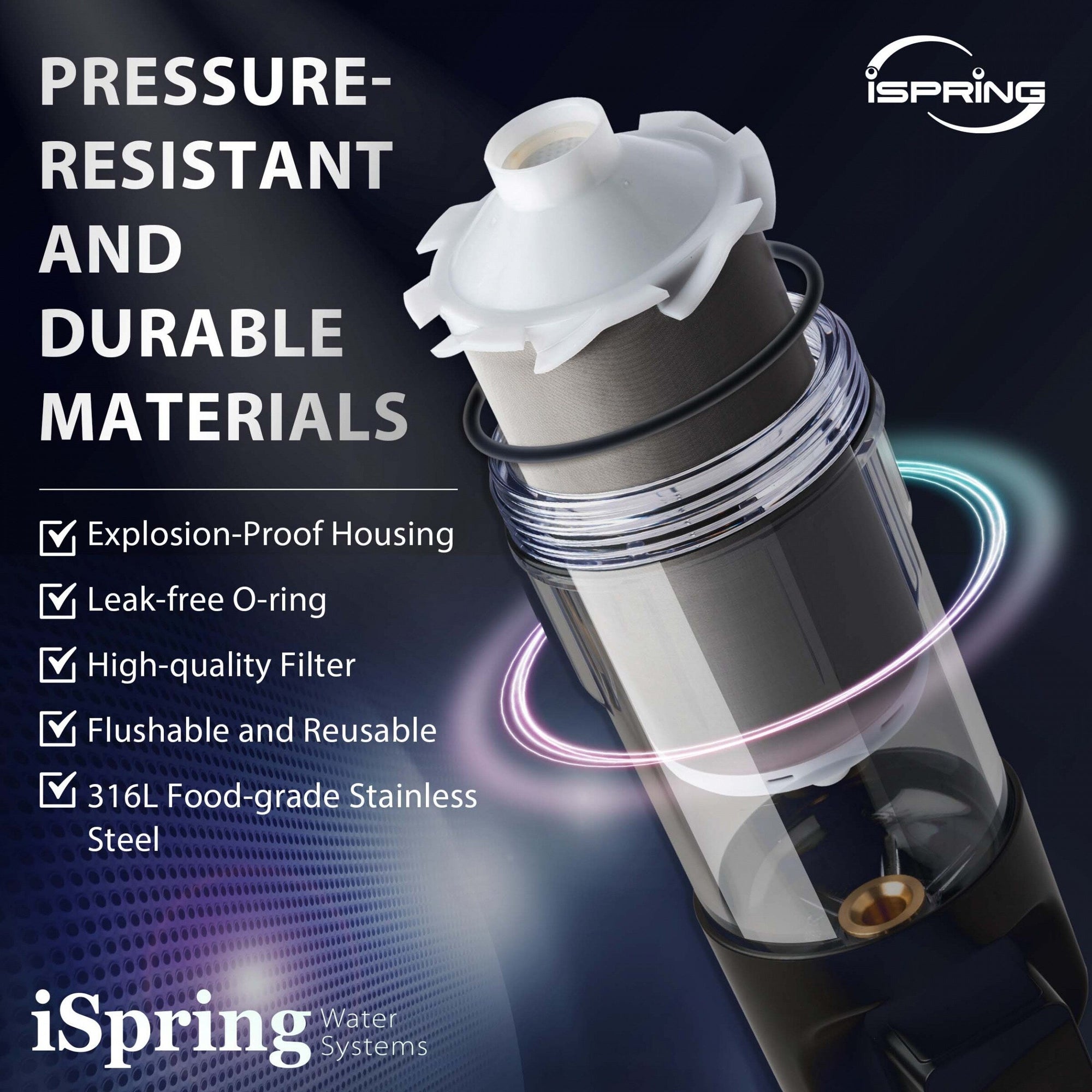 iSpring WSP100ARJ NSF Certified Spin-Down Sediment Water Filter, Jumbo Size, Reusable w/ Touch-Screen Flush Module, 100 Microns